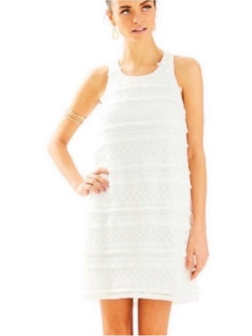 Lilly Pulitzer Annette Shift Lace Dress Resort White Fringe Sz 6 Resort Wear - Picture 3 of 11